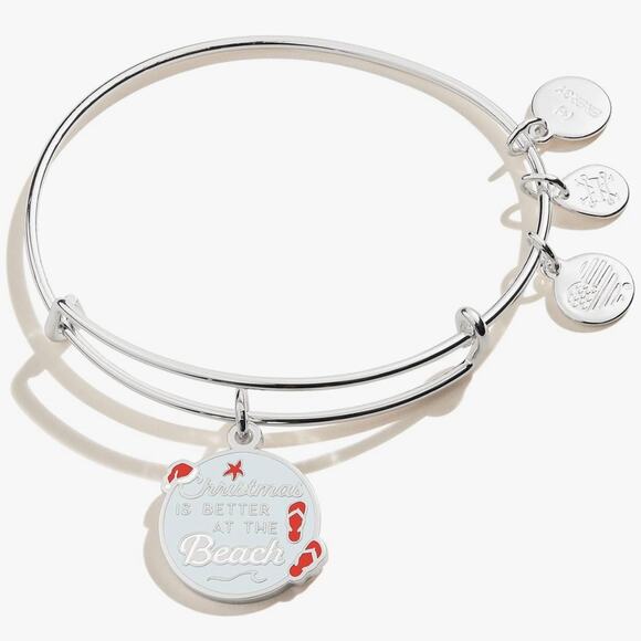 New Alex and Ani Christmas is Better at the Beach Charm Bracelet in Shiny Silver - Picture 5 of 6